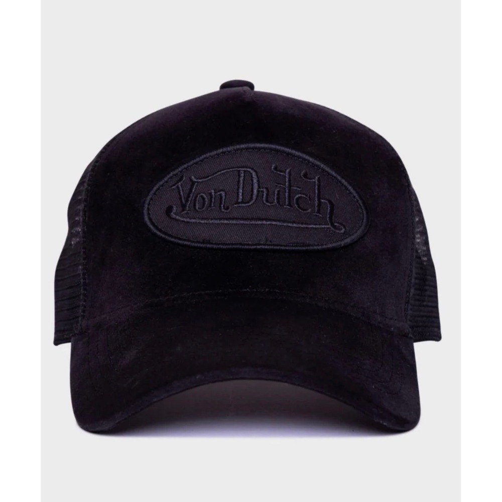 NEW Von Dutch Triple BLACK Velvet Patch Mesh Trucker SnapBack hat Cap Unisex Y2K - Picture 2 of 9